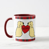 Twee gele labradors met Love Cartoon Tartan Mok (Links)
