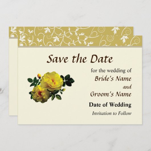 Twee gele rozen op zonneschijn sparen de Datum Save The Date (Voorkant / Achterkant)