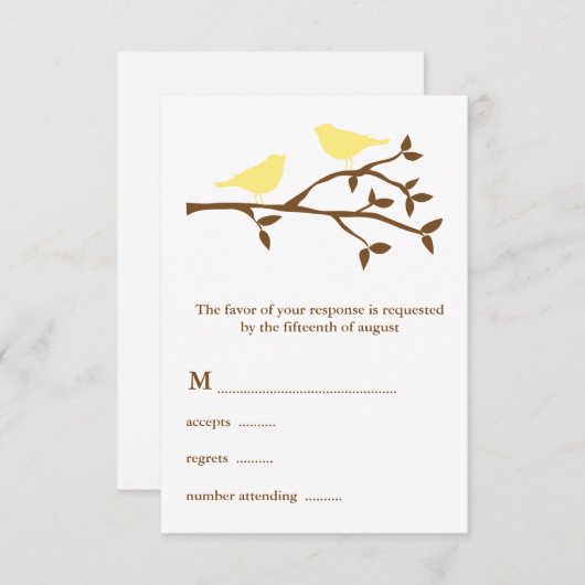 Twee gele vogels die RSVP-Kaart wedden RSVP Kaartje (Voorkant / Achterkant)