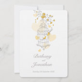 Twee gele vogels open vogelkooi bruiloft kaart (Voorkant)