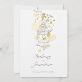 Twee gele vogels open vogelkooi bruiloft kaart