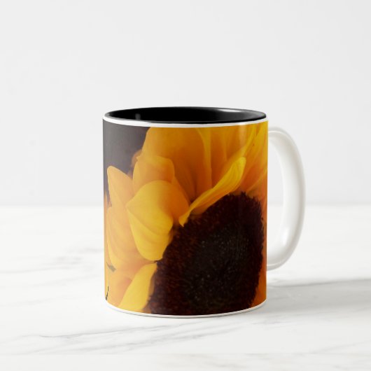 Twee gele zonnebloemen tweekleurige koffiemok (Voorkant rechts)