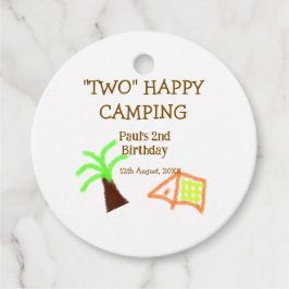 Twee gelukkige camping 2e verjaardag boomkamp kind bedankjes labels