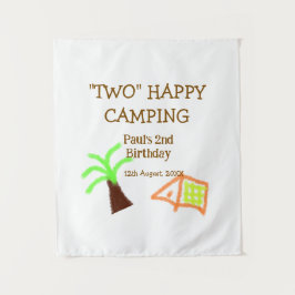 Twee gelukkige camping 2e verjaardag boomkamp kind wandkleed