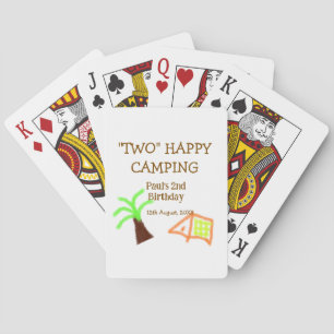 Twee gelukkige kamperende 2de verjaardag boom kamp pokerkaarten
