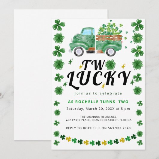 Twee gelukkige Shamrock verjaardagsfeestuitnodigin Kaart (Voorkant / Achterkant)