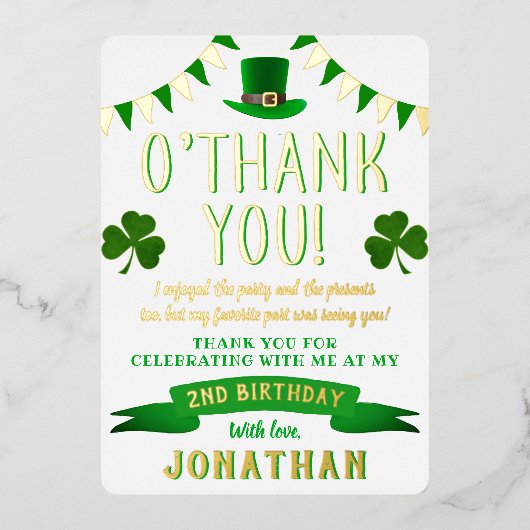 Twee gelukkige St. Patrick's Day 2e verjaardag Dan Folie Uitnodiging (Voorkant)