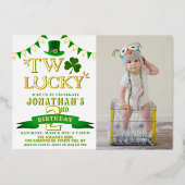 Twee gelukkige St. Patrick's Day 2nd Birthday Real Folie Uitnodiging (Voorkant)
