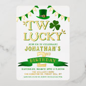 Twee gelukkige St. Patrick's Day 2nd Birthday Real Folie Uitnodiging (Voorkant)