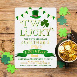 Twee gelukkige St. Patrick's Day 2nd Birthday Real Folie Uitnodiging