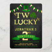 Twee gelukkige St. Patrick's Day 2nd Birthday Real Folie Uitnodiging (Voorkant)