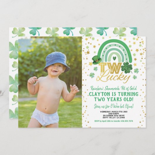 Twee gelukkige tweede verjaardag St Patrick's Day  Kaart (Voorkant / Achterkant)