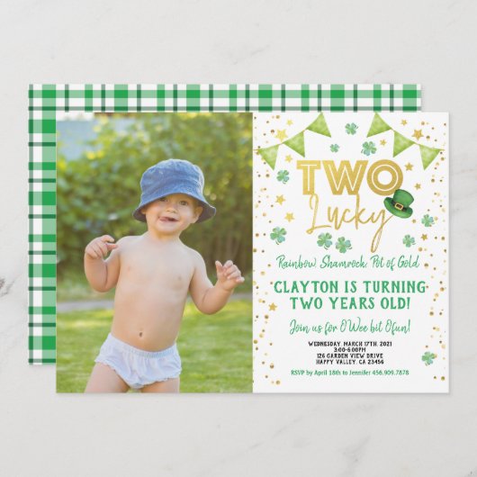 Twee gelukkige tweede verjaardag St Patrick's Day Kaart (Voorkant / Achterkant)