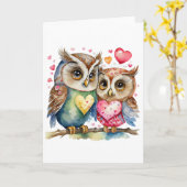 Twee Gelukkige Uilen in Liefde BLANK Kaart (Gele Bloem)