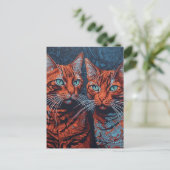 Twee gember Katten Briefkaart (Staand voorkant)