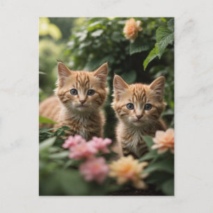 Twee gember Kittens die een weelderige tuin verken Briefkaart