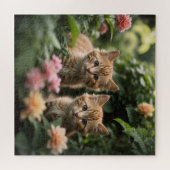 Twee gember Kittens die een weelderige tuin verken Legpuzzel (Horizontaal)