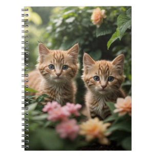Twee gember Kittens die een weelderige tuin verken Notitieboek