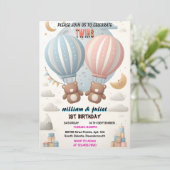 Twee gemeenschappelijke beer Hete Luchtballon Twin Kaart (Staand voorkant)