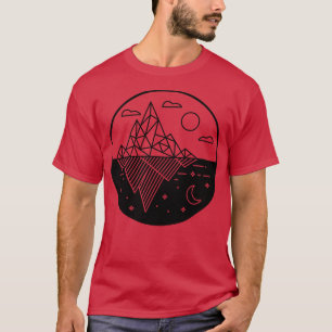Twee Geometrische Bergen Dag en Nacht Lijn Kunst T-shirt