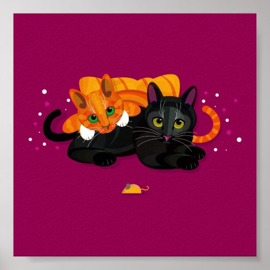 Twee geometrische katten die naast elkaar liggen poster (Voorkant)