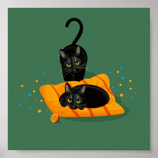 Twee geometrische zwarte katten die één op het kus poster (Voorkant)