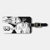 Twee gepersonaliseerde letters & leuke doedel kara bagagelabel (Voorkant horizontaal)