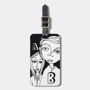 Twee gepersonaliseerde letters & leuke doedel kara bagagelabel