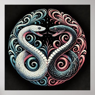 Twee gestileerde slangen poster