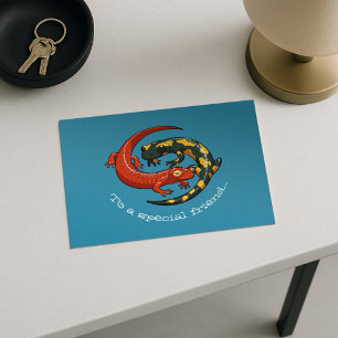 Twee getwijnde glimlachende Salamander Friends Car Briefkaart