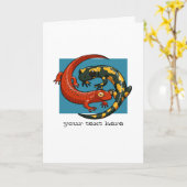 Twee getwijnde glimlachende Salamander Friends Car Kaart (Gele Bloem)