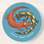 Twee getwijnde glimlachende Salamander Friends Car Zandsteen Onderzetter (Voorkant)