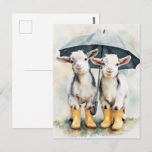 Twee gevlekte Baby-geiten op een regenachtige dag Briefkaart (Voorkant / Achterkant)