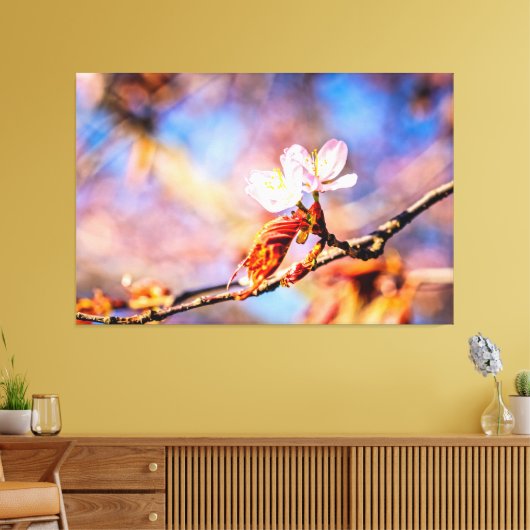 Twee geweldige Sakura Flowers. Roze, blauwe achter Canvas Afdruk (Insitu (Woonkamer))