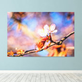 Twee geweldige Sakura Flowers. Roze, blauwe achter Canvas Afdruk (Insitu (Houten vloer))