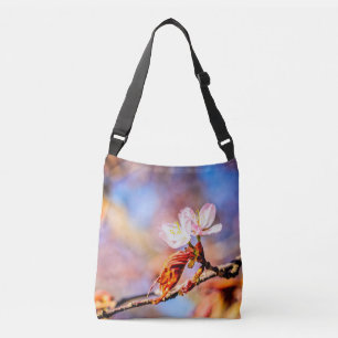 Twee geweldige Sakura Flowers. Roze, blauwe achter Crossbody Tas