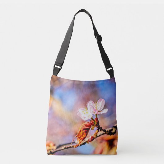 Twee geweldige Sakura Flowers. Roze, blauwe achter Crossbody Tas (Voorkant)