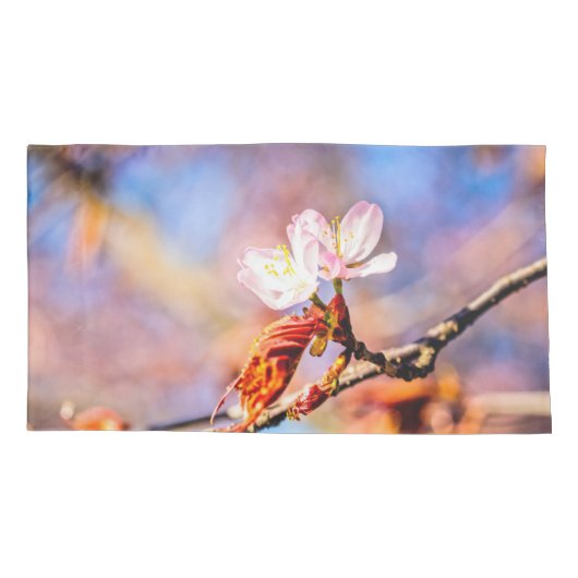 Twee geweldige Sakura Flowers. Roze, blauwe achter Kussensloop (Achterkant-Links)