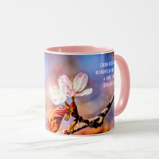 Twee geweldige Sakura Flowers. Roze, blauwe achter Mok (Voorkant rechts)