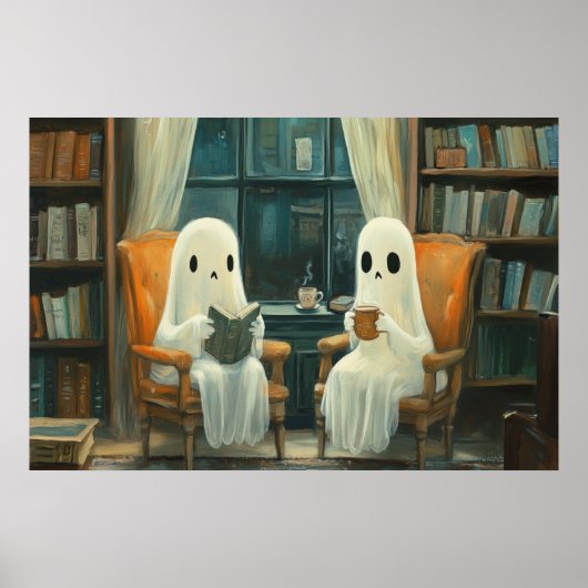 Twee Gezellige Geesten Lezen In Een Bibliotheek Poster (Voorkant)