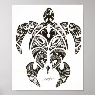 twee gezichten ( honu ) schildpad poster