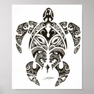 twee gezichten ( honu ) schildpad poster