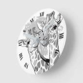 Twee giraffen in zwart-wit ronde klok (Hoek)