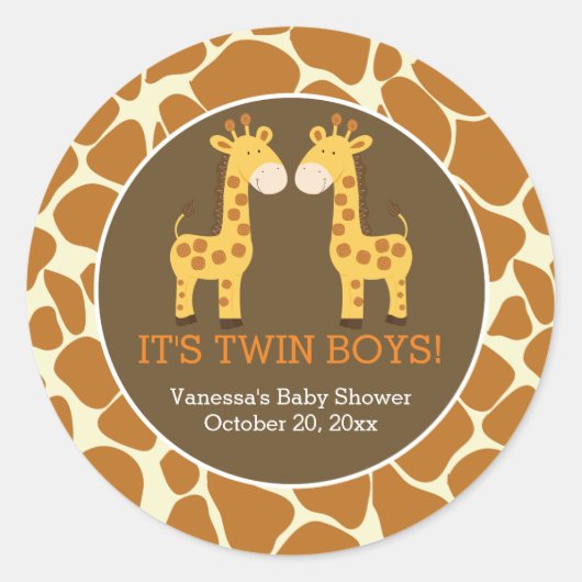 Twee giraffen met giraffeprint favor sticker (Voorkant)