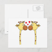 Twee Giraffes met Red Love Hearts. Cartoon Briefkaart (Voorkant / Achterkant)