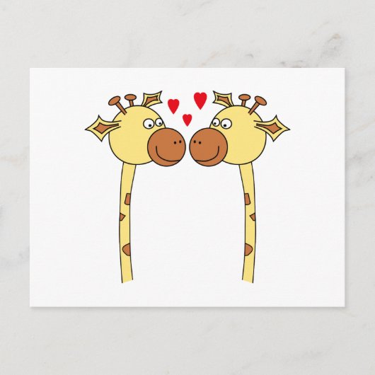 Twee Giraffes met Red Love Hearts. Cartoon Briefkaart (Voorkant)