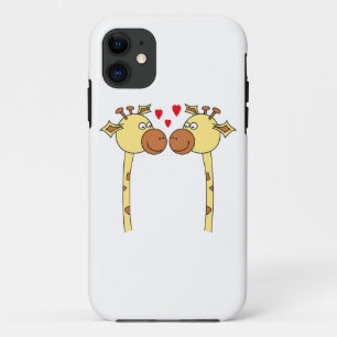 Twee Giraffes met Red Love Hearts. Cartoon iPhone 11 Hoesje