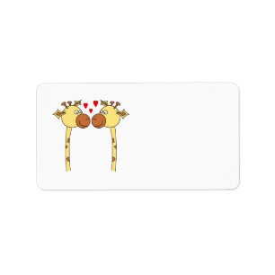 Twee Giraffes met Red Love Hearts. Cartoon Etiket