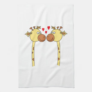 Twee Giraffes met Red Love Hearts. Cartoon Theedoek