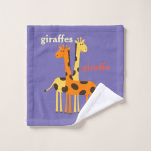 Twee Giraffes op Paarse achtergrond Washandje